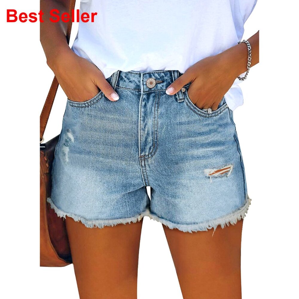 Distressed Denim Shorts Ripped High Rise Casual Summer Jean Shorts